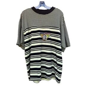 Vintage 90s Y2K Bugle Boy T-Shirt Mens Large Striped Skate Rave USA Yellow